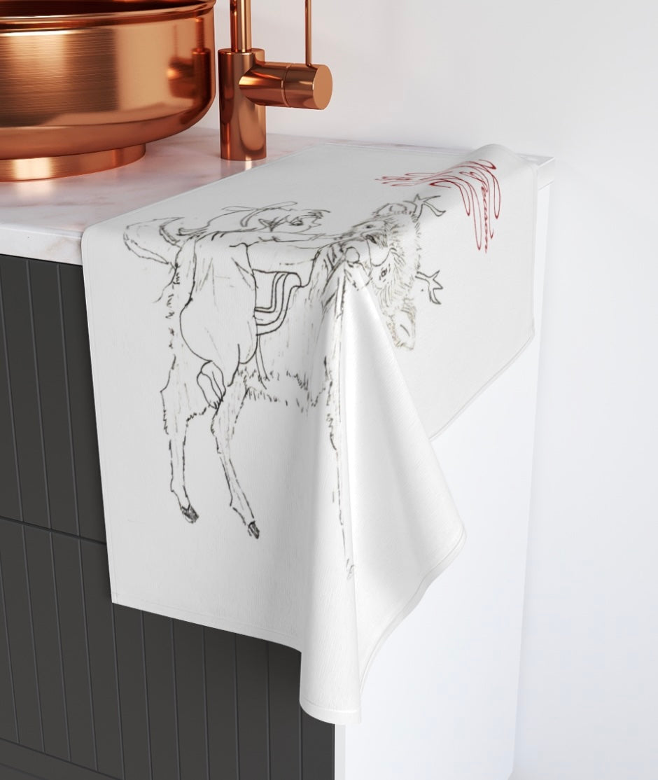 Holiday Deer Sketch Hand Towel — "Tis the Season" Christmas Kitchen Towel