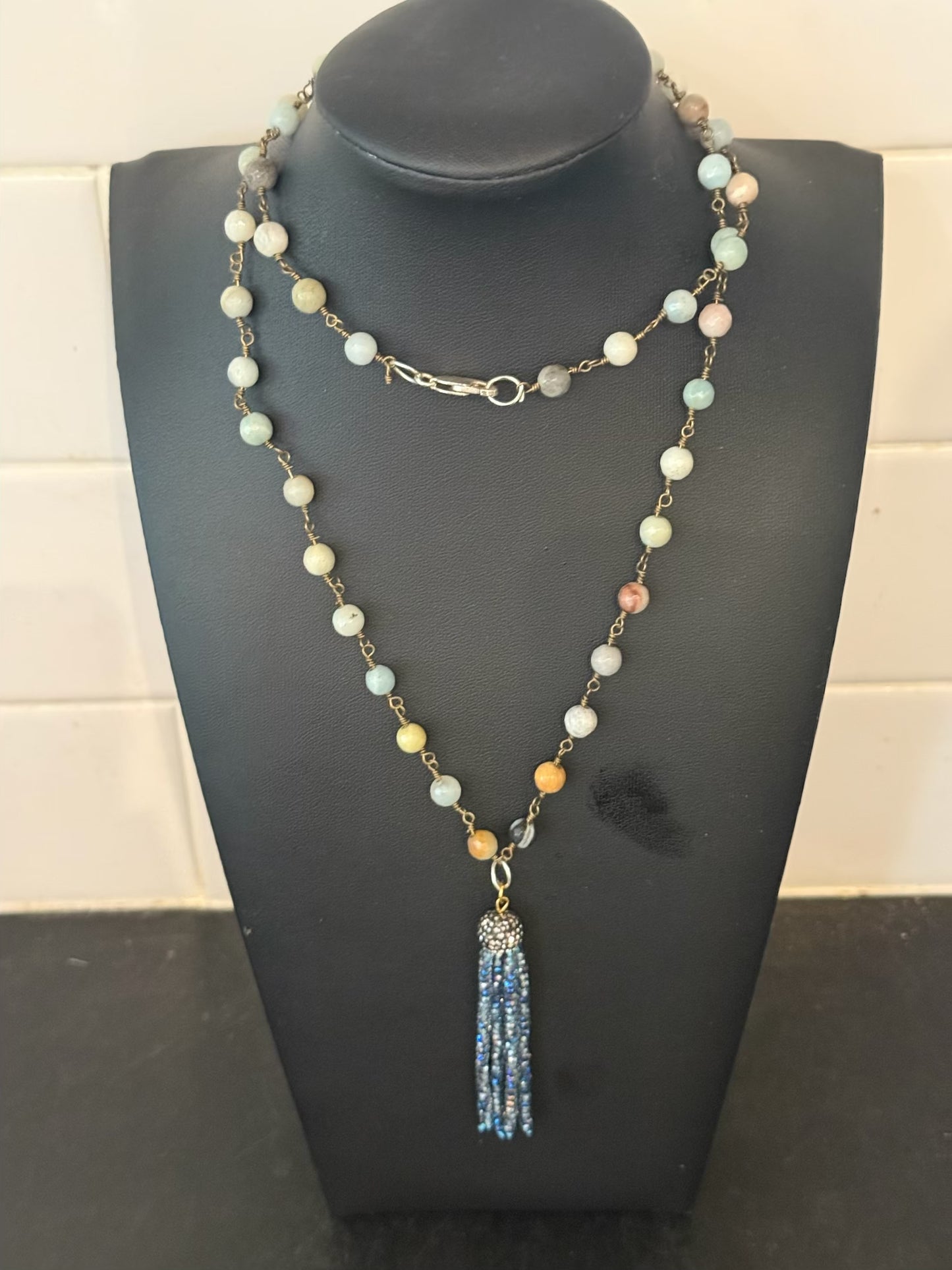 Original blue pastel pendant Necklace Jewelry by Taytem Barth