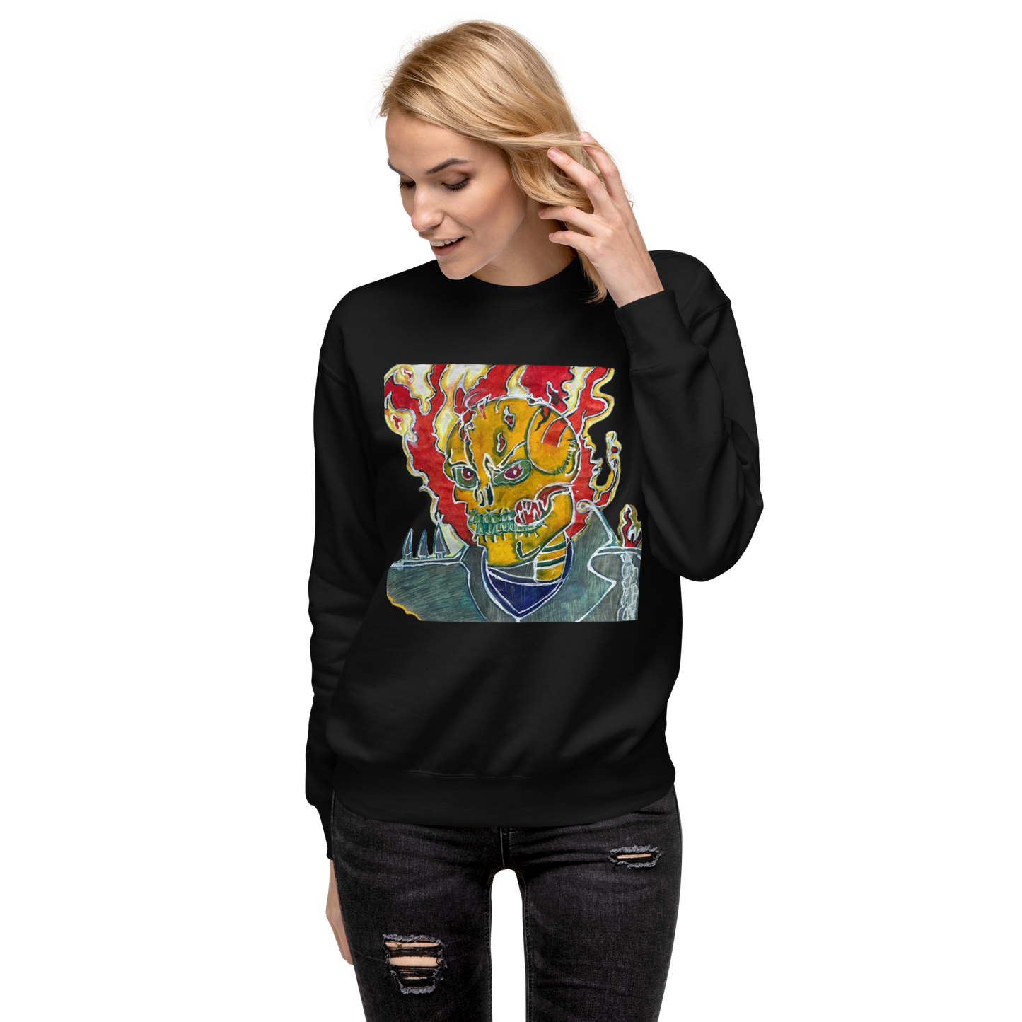 Skeleton On Fire Women Premium Sweatshirt