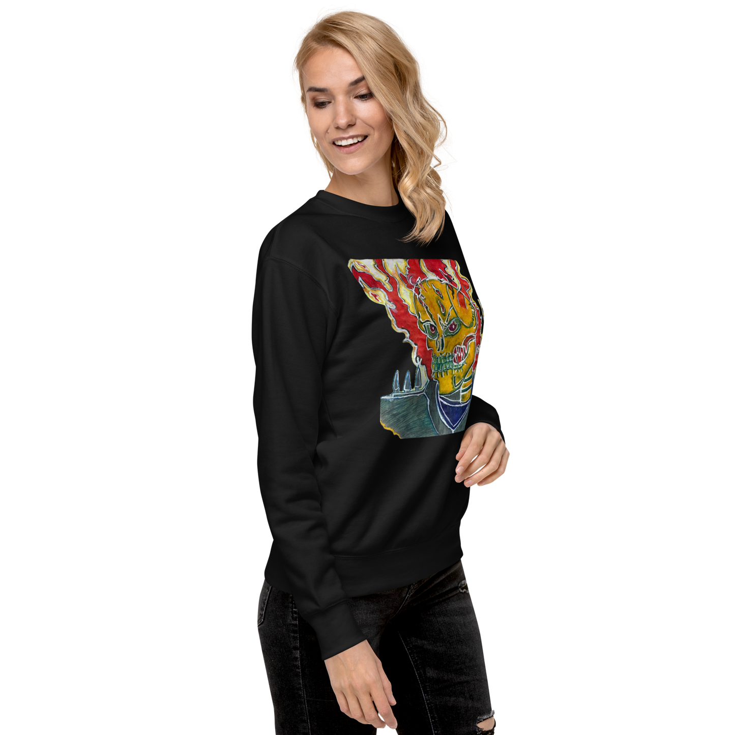 Skeleton On Fire Women Premium Sweatshirt